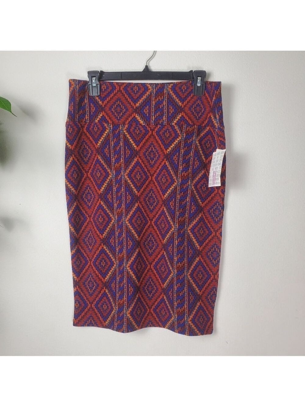 Lularoe Cassie Pencil Skirt Red Blue Geometric Medium